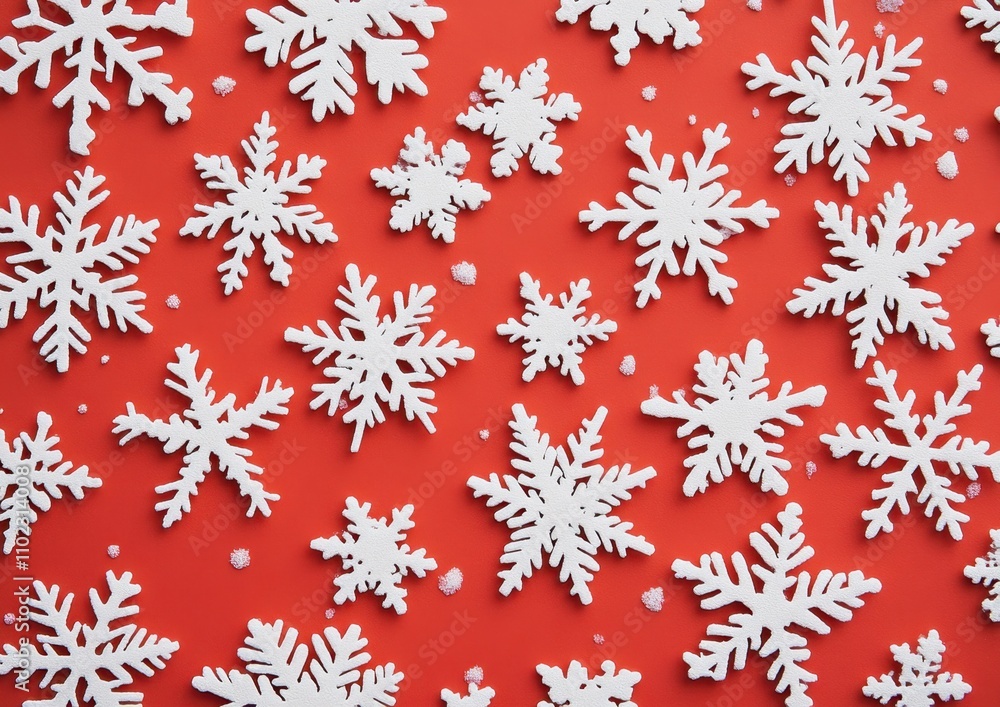 Poster red background with white snowflakes a bright and clean background generative ai