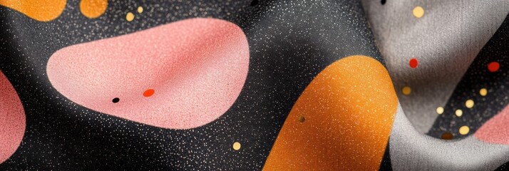 Obraz premium カラフルな模様が施された布地の拡大写真を背景にした多様なデザインの表現