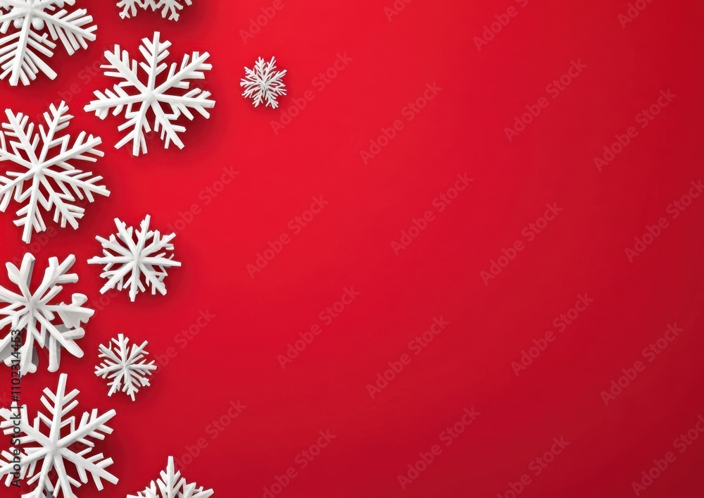 Poster red background with white snowflakes red color scheme, gradient background, christmas concept genera