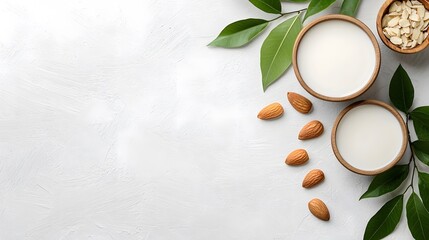 A stylish arrangement of almond milk and crushed almonds, a high-quality lactose-free protein substitute.