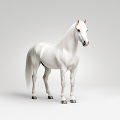 Majestic White Horse Standing Gracefully in Studio Environment with Neutral Background Emphasizing Its Elegant Features and Beautiful Coat Texture