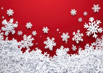 Red background with white snowflakes, a Christmas-themed illustration, perfect for holiday designs The red backdrop is adorned with delicate and elegant falling snow Generative AI