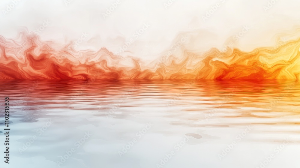 Poster surreal abstract landscape with fluid color gradients reflecting in calm waters during a tranquil su