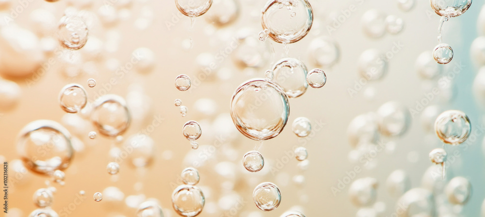Aufkleber close up of bubbles floating and reflecting light on a gradient background