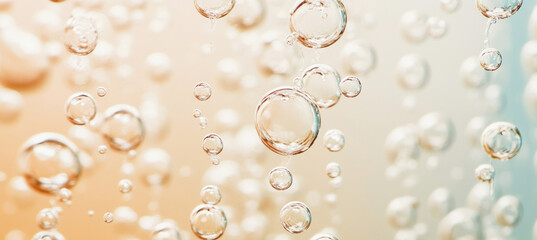 Close up of bubbles floating and reflecting light on a gradient background