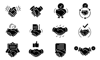 Partnership Handshake Line Editable Icons set.  Vector illustration in modern thin line style of business icons: agreement, documentation, conversation, friendly, partnership, deal etc. 