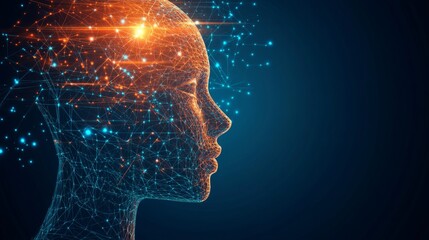 Obraz premium Abstract profile of a human head, showcasing the intricate network of connections and the future of technology and artificial intelligence.