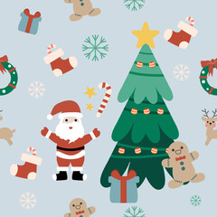 Seamless christmas pattern with snowfake, Gift box, color pastel.