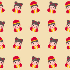 Colorful repeatable pattern of Lunar new year icons.