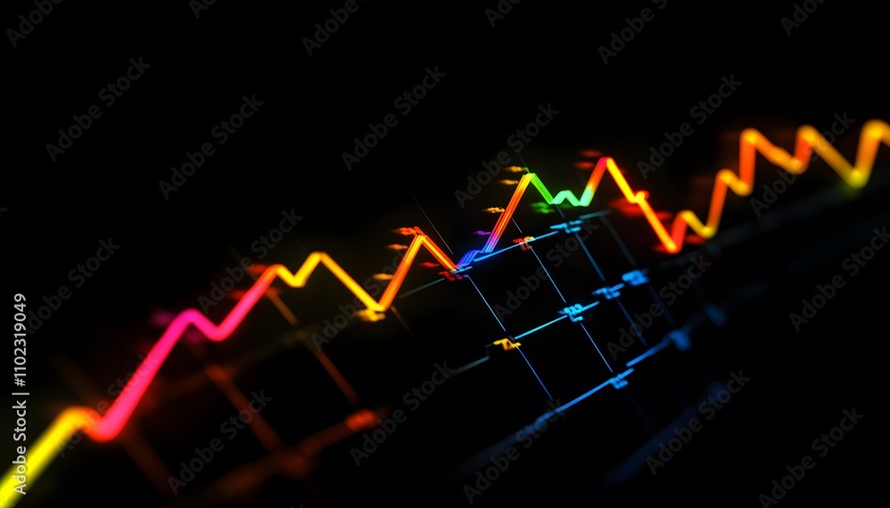 Poster vibrant data graph with colorful lines.