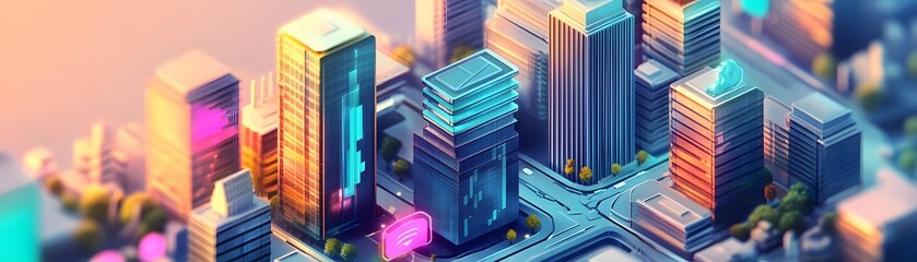 Vibrant city skyline with modern skyscrapers.