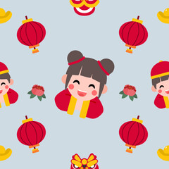 Colorful repeatable pattern of Lunar new year icons.