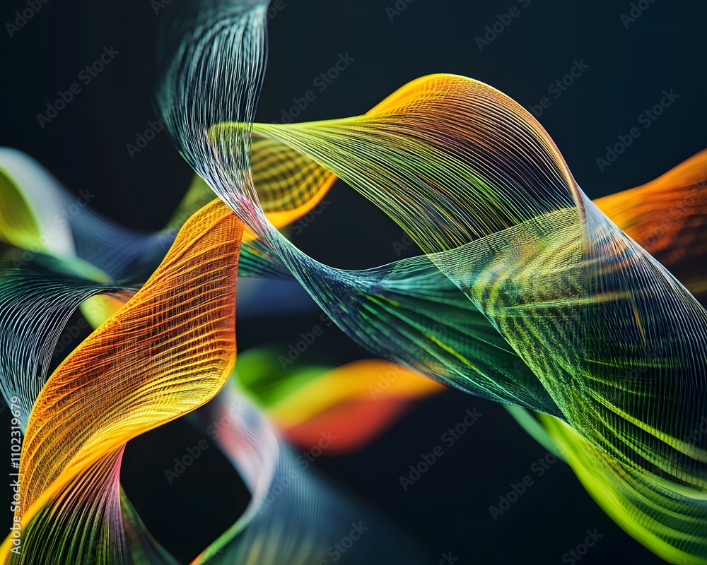 Poster abstract colorful wave patterns on a dark background.