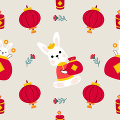 Colorful repeatable pattern of Lunar new year icons.