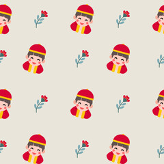 Colorful repeatable pattern of Lunar new year icons.