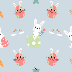 Seamless pattern with art design elements, and colorful Easter eggs.