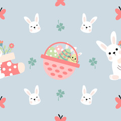 Seamless pattern with art design elements, and colorful Easter eggs.