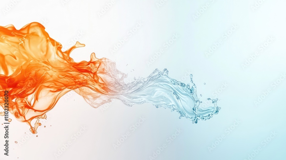 Poster dynamic flow of colorful liquid with orange and blue gradient, abstract design for artistic backgrou