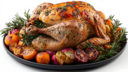 Roasted chicken with vegetables in png background, trends, Ai