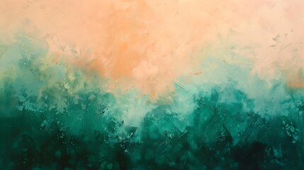 Obraz premium Abstract Green and Peach Watercolor Painting