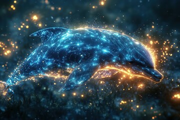 Luminous Dolphin Leaps Through Sparkling Ocean Depths