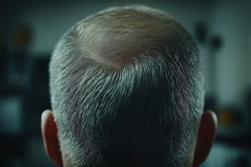 Close-up view of male scalp showing signs of alopecia areata