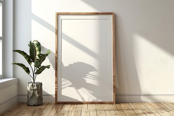 Blank picture frame mockup on the wall. 3d rendering