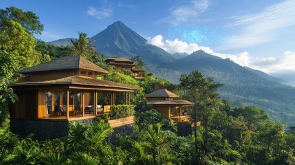 Fototapeta premium Luxury Mountain Villas in a Tropical Forest Landscape