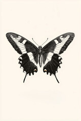 Fototapeta premium An elegant black and white illustration capturing a butterfly's grace.