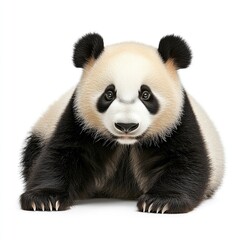 Naklejka premium Cute and Playful Panda Sitting Upright with a Charming Expression, Showcasing Its Distinctive Black and White Fur in a Warm and Inviting Setting