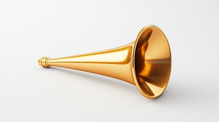 Obraz premium Golden Horn Musical Instrument on White Background, Perfect for Celebrations, Parades, or Events, Symbolizing Joy, Music, and Festivity in a Vibrant and Eye-Catching Design
