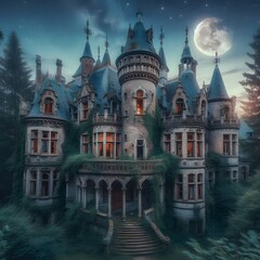 Obraz premium fairy tale house with moon