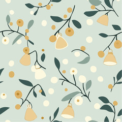 Vector Minimal seamless pattern of Christmas bells and mistletoe