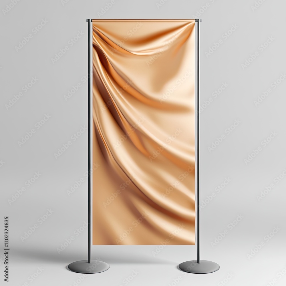 Poster elegant golden satin fabric draped on stand displaying soft and smooth texture perfect for backdrops