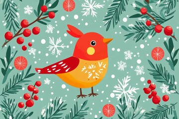 Obraz premium winter Christmas flat background vector, greeting card , wallpaper
