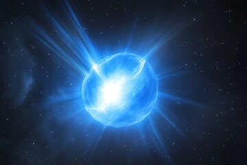 Fototapeta premium 宇宙の神秘的な青い光球が放つエネルギー現象と広がる星空の美しさ