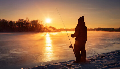 Winter Sunrise Over a Frozen Lake