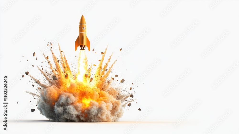Poster dynamic rocket launch with explosive burst, showcasing the power of innovation and technology in a c