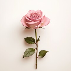 Delicate Pink Rose Isolated on a Soft Background with Green Leaves, Symbolizing Love, Romance, and Natural Beauty for Floral Arrangements and Design Projects