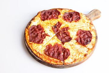 fume beef pizza, pepperoni, slice, fume meat, chicken mushroom 