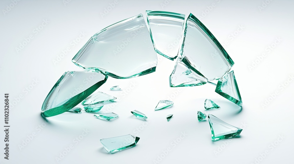 Aufkleber shattered glass pieces on white background creating a beautiful abstract design of fragile transpare