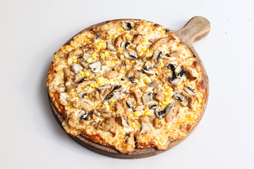 fume beef pizza, pepperoni, slice, fume meat, chicken mushroom 