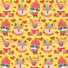 Obraz premium christmas cute animal pattern , christmas background , christmas wallpaper