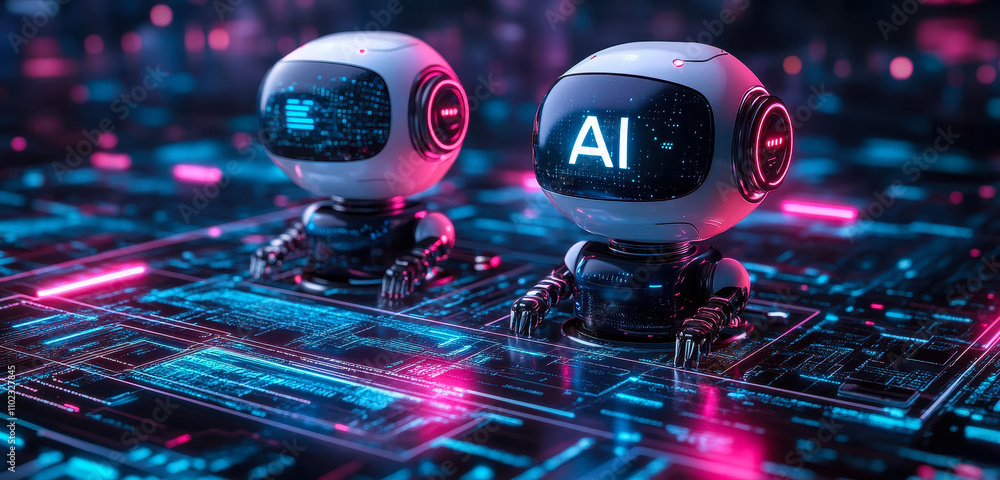 Poster ai chatbot technology with digital network connection and data exchange