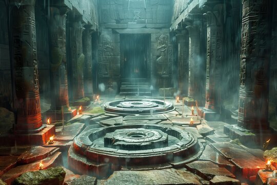 Pyramids of Egypt, inner chambers. Underground ancient temple inside the ruins of Egyptian stone tombs 
