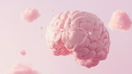 Fototapeta premium Pink Brain with Glasses: A Surreal Concept of Thinking