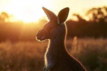 Naklejka premium high quality stock photo of kangaroo silhouette against setting sun framed by open landscape