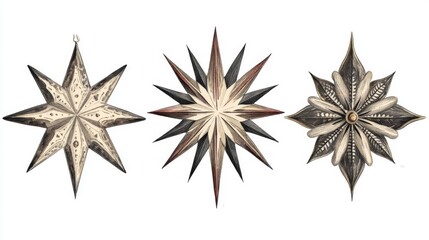 Vintage Illustration of Three Ornate Stars