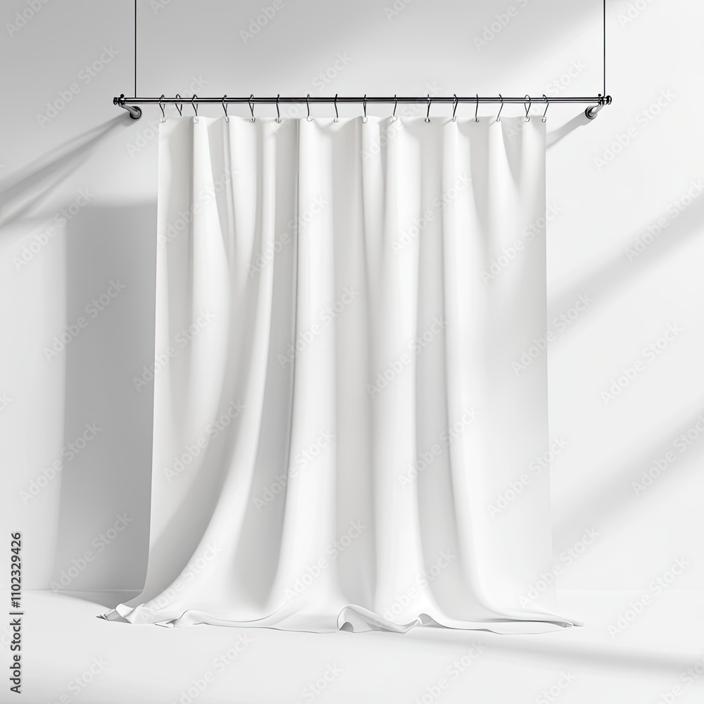 Poster Elegant White Curtain Draped Gracefully in a Minimalist Setting with Soft Shadows and Natural Light Creating a Calm Atmosphere for Various Interior Designs and Decor Projects