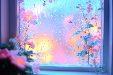 rainy day reflection, soft raindrops whispering on dimly-lit window panes, ushering a tranquil moment of reflection and peaceful introspection